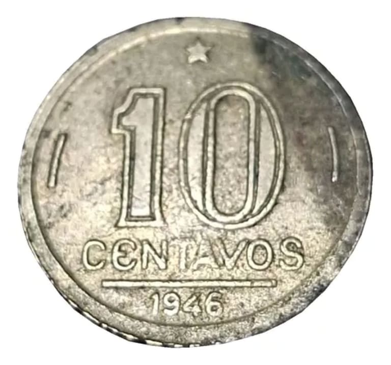 Moeda rara de 10 centavos de 1946 em bronze-alumínio do padrão Cruzeiro