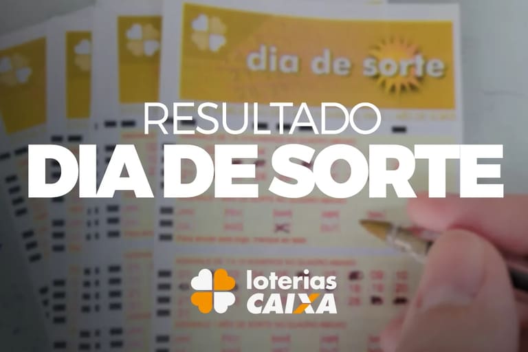 Bilhetes da loteria Dia de Sorte com destaque para os resultados e marca da Caixa