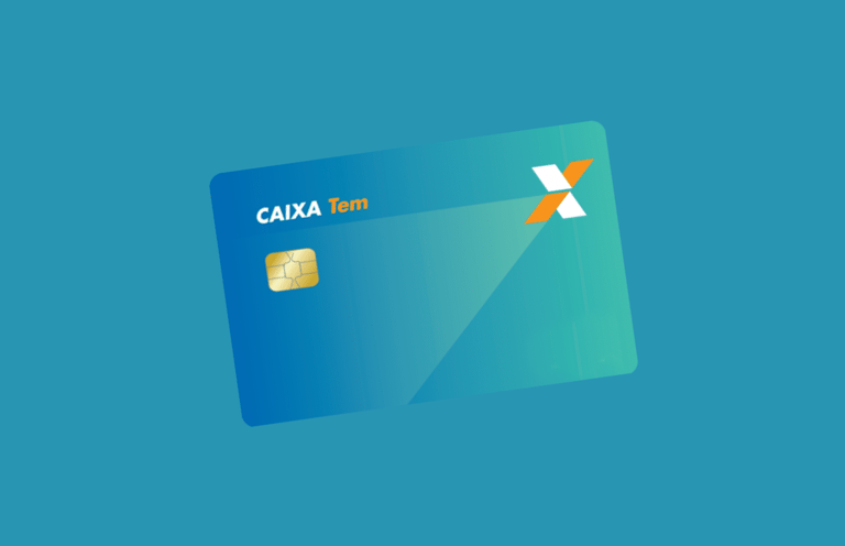 Cartão de crédito Caixa Tem com chip dourado em fundo azul