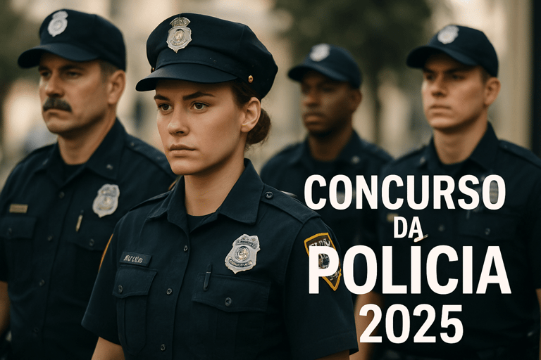 Equipe de agentes policiais perfilados representando concursos 2025