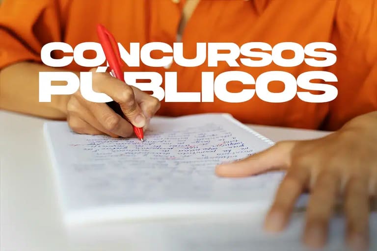 Pessoa fazendo anotações em caderno com caneta vermelha para estudos de concursos públicos