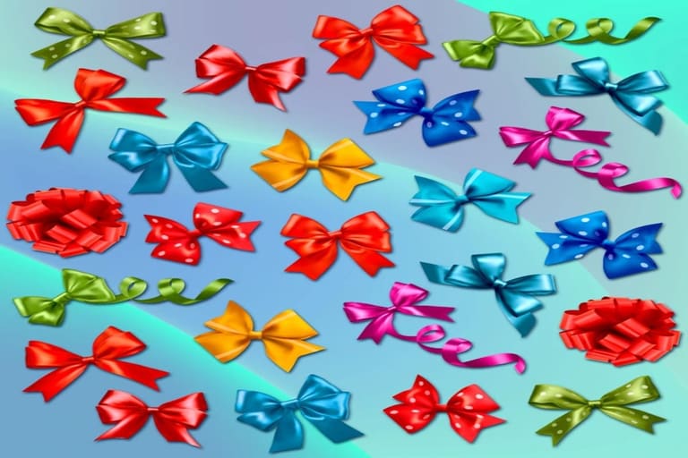 Teste visual com diversos laços coloridos estão espalhados sobre um fundo azul, com um laço diferente entre os repetidos
