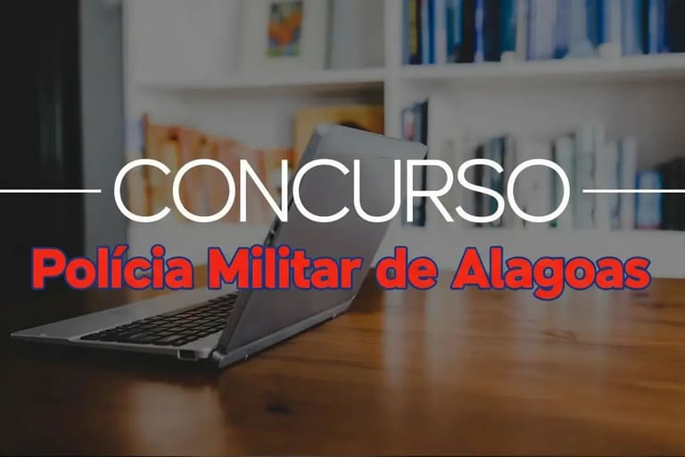 Imagem destacando concurso público da Polícia Militar de Alagoas com vagas e salários altos.