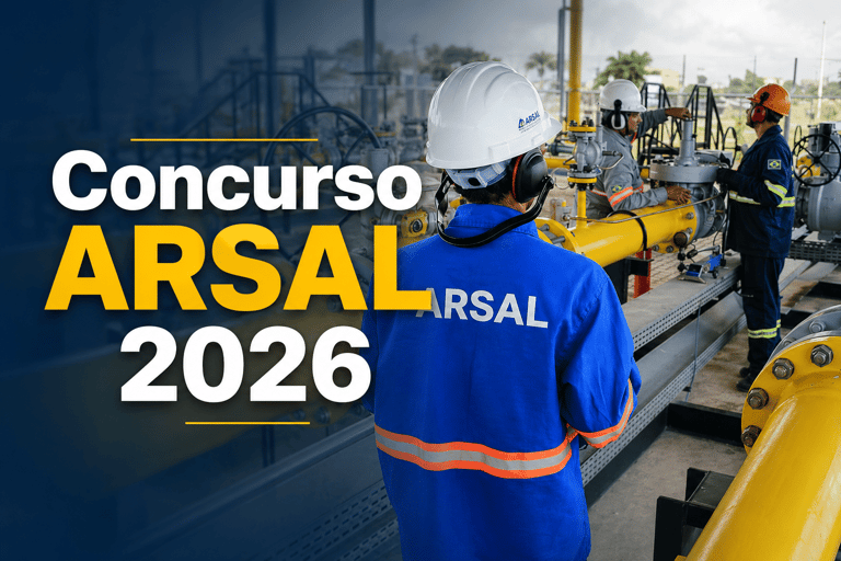 Técnicos com uniforme azul e capacete da ARSAL operam tubulações amarelas de gás em ambiente industrial.