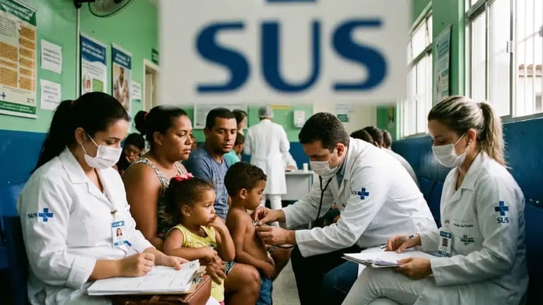 Profissionais de saúde do SUS atendendo pacientes durante mutirão, representando ação com foco em mais de 13 mil atendimentos em junho