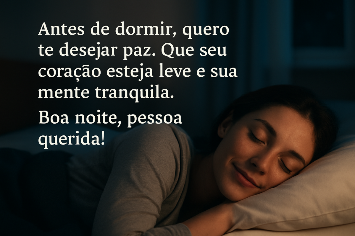 Mensagens de Boa Noite: 20 frases de reflexão para encerrar o dia com a mente tranquila 3 Mulher sorrindo levemente enquanto dorme, com mensagem de boa noite ao lado