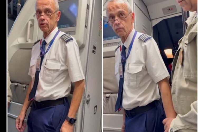 Piloto é preso dentro de avião suspeito de liderar rede de abuso infantil 1 Homem com uniforme de piloto é abordado por policial dentro de avião, expressão surpresa