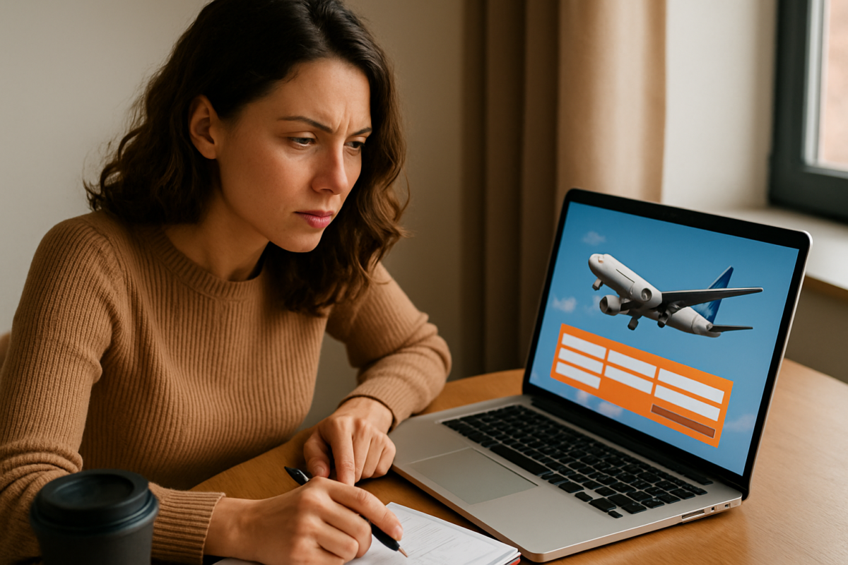 Voo mais barato? Os dias e os horários da semana para comprar passagens aéreas 2 Mulher pesquisando passagens aéreas em um notebook