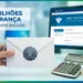 Mão segura envelope com selo oficial ao lado de calculadora e boletos da Receita Federal.