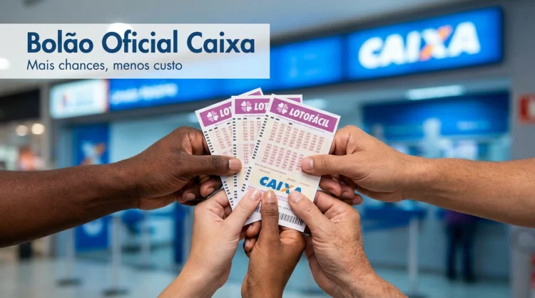 Fezinha de Segunda-feira: Saiba como aumentar suas chances com os bolões oficiais da Caixa 1 Mãos de diferentes pessoas segurando vários bilhetes Lotofácil em frente a agência Caixa