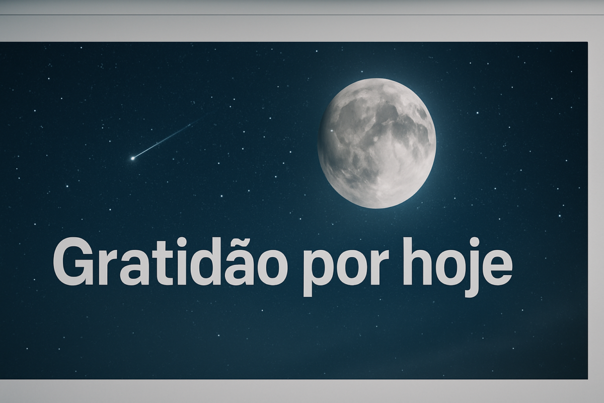Boa Noite: Mensagens de GRATIDÃO e PAZ para uma noite de sono tranquila 2 Céu noturno estrelado com lua cheia brilhante e estrela cadente com a frase Gratidão por hoje.