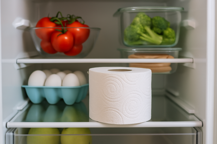 O segredo do papel higiênico na geladeira: Por que donas de casa experientes estão adotando este truque estranho 1 Rolo de papel higiênico dentro de uma geladeira