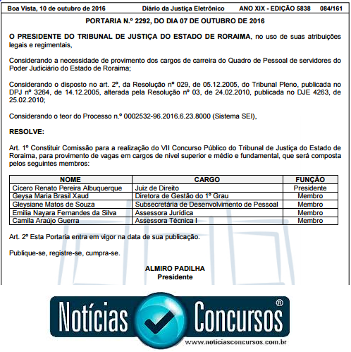 CONCURSO PÚBLICO TJRR - Comissão organizadora realiza primeira