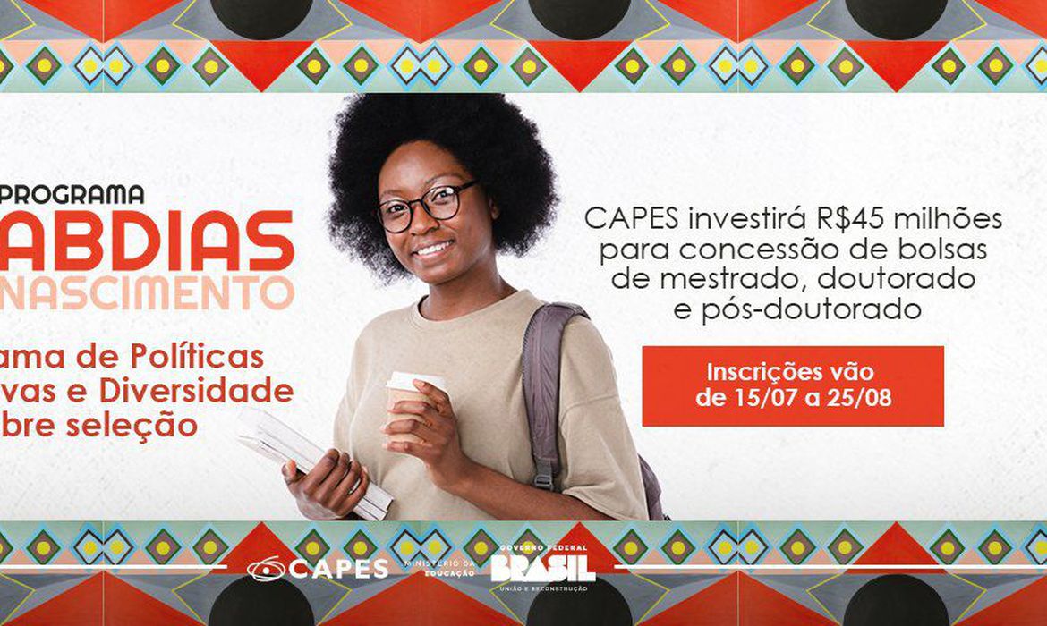 A Capes investirá até até R$ 45 milhões em cinco anos em programa de políticas afirmativas. Imagem: Arte Capes/Secom