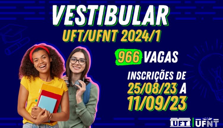 As vagas ofertadas no Vestibular 2024 são para vagas na UFT e na UFNT. Imagem: Divulgação/ UFT