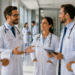 Médicos de jaleco conversam em ambiente hospitalar, representando a divulgação do resultado preliminar da segunda etapa do Revalida 2025/2.