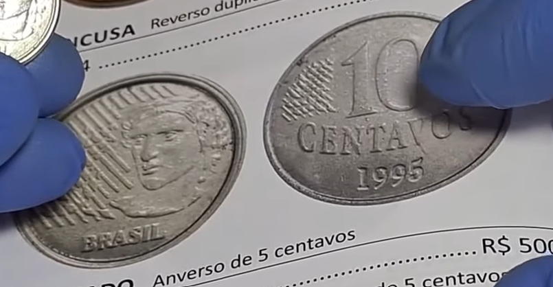 moeda 10 centavos com anverso de 5 centavos
