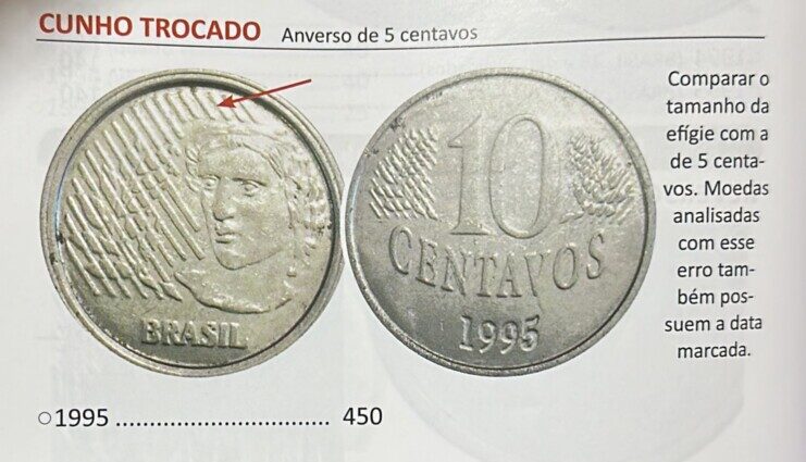 moeda 10 centavos cunho e disco trocados