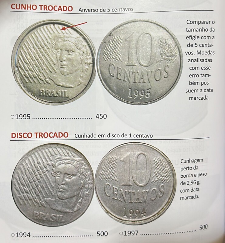 moeda 10 centavos cunho e disco trocados