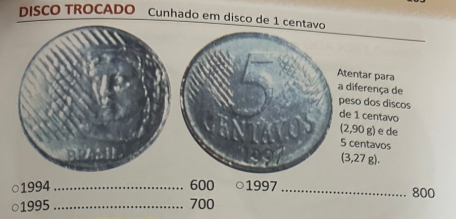 moeda disco trocado 5 centavos