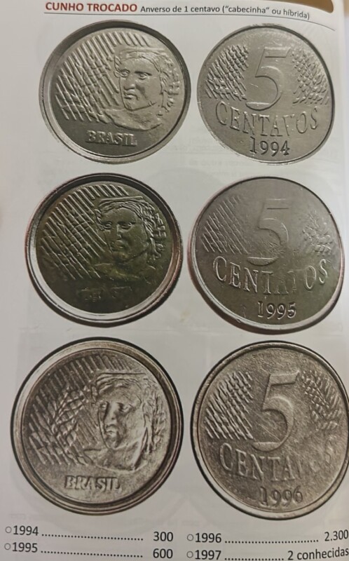 moedas 5 centavos cunho trocado