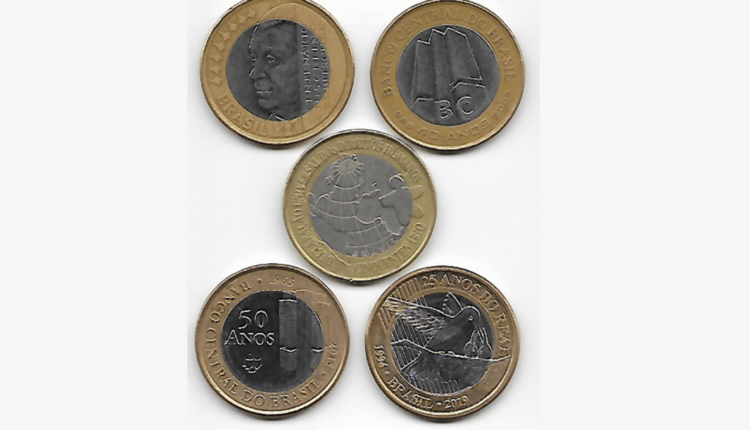 5 moedas comemorativas 1 real
