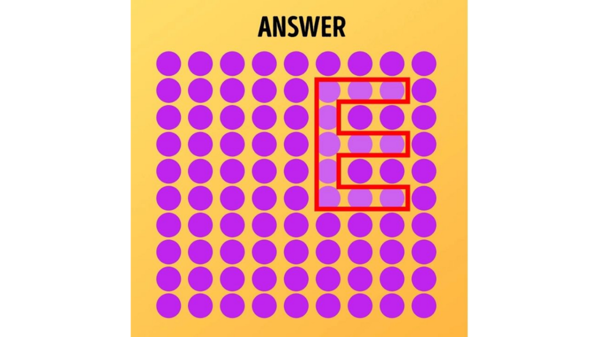 Enigma letra oculta entre os pontos roxos 