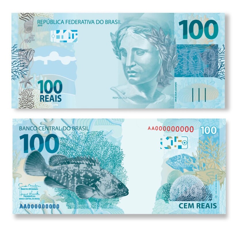 Exemplo de cédula de R$ 100