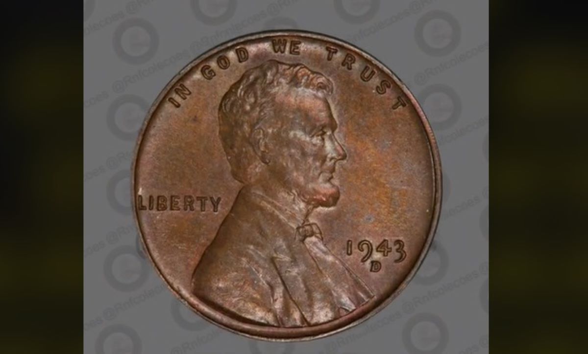 Moeda de 1 centavo americano de 1943 com o erro de prancheta