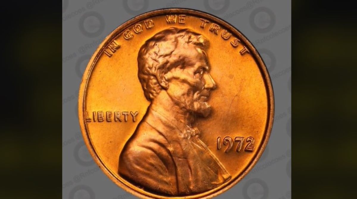 Moeda de 1 Centavo Americano de 1972 com erro de anverso duplicado