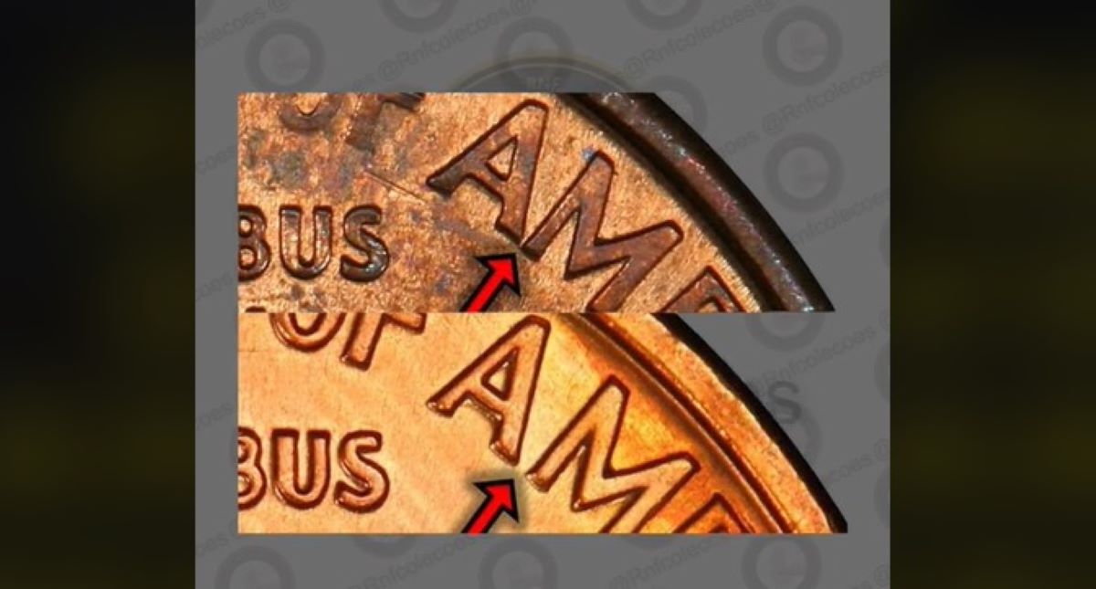 A moeda de 1 centavo americano de 1992 com as letras "AM" juntas