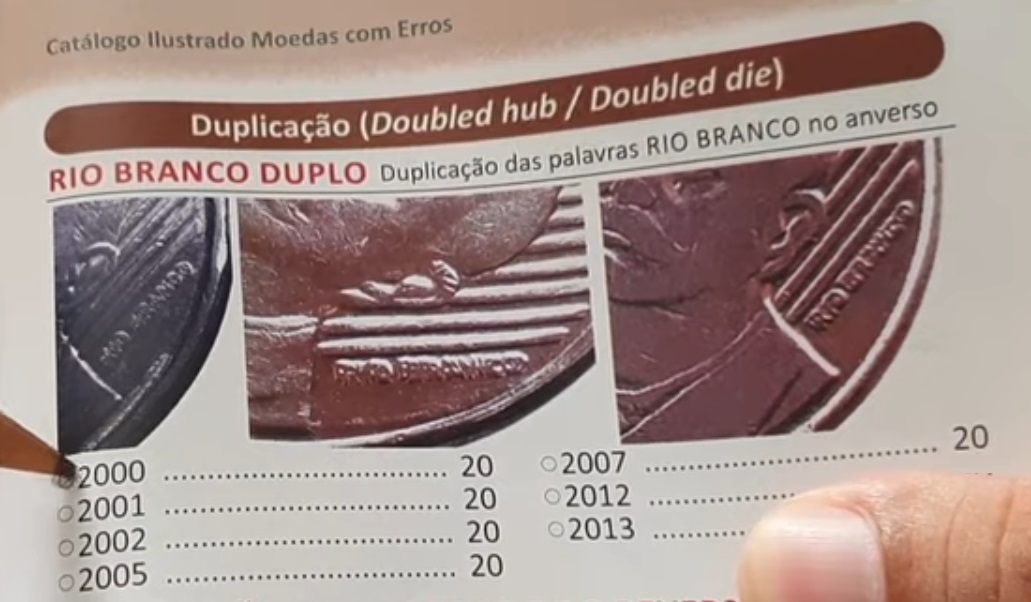 Moedas de 50 centavos de 2000 a 2013 com duplicação de 'RIO BRANCO'