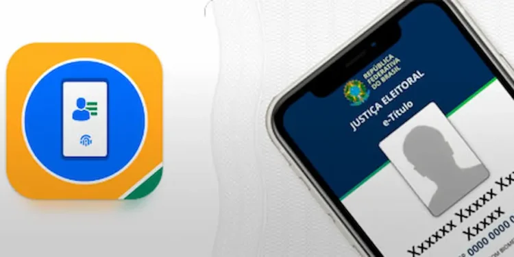 Aplicativo e-Título exibido em um celular, representando o título de eleitor digital para as eleições de 2026.