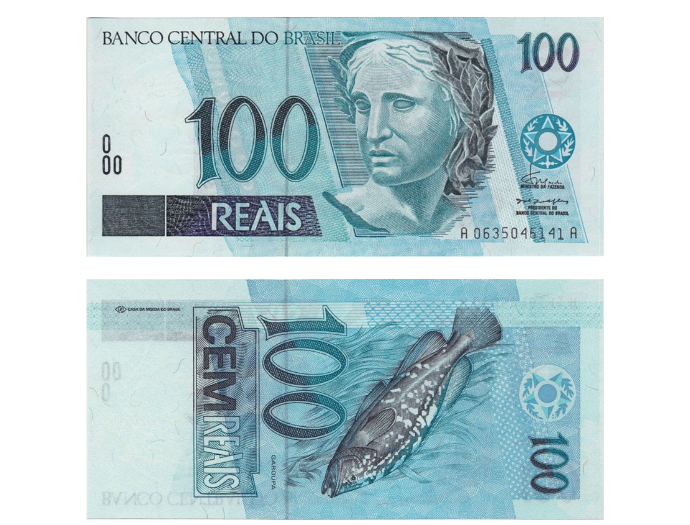 Cédula 100 reais características comum 