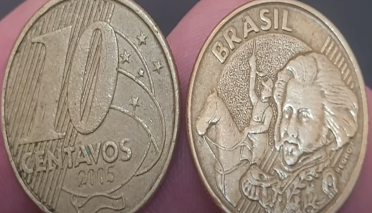 Moeda 10 centavos 2005 com O entupido