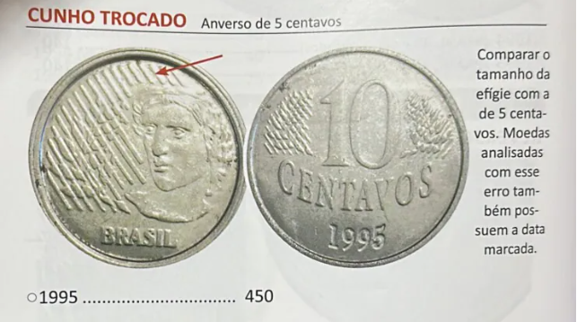 Moeda 10 centavos com anverso de 5 centavos