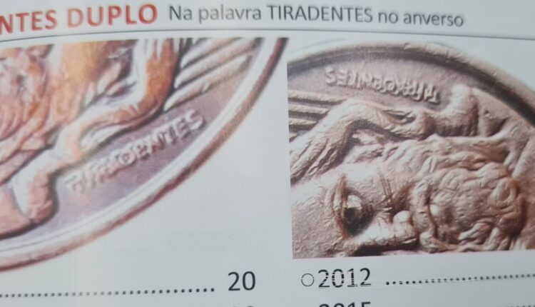 Representação da moeda de 5 centavos com tiradentes duplo