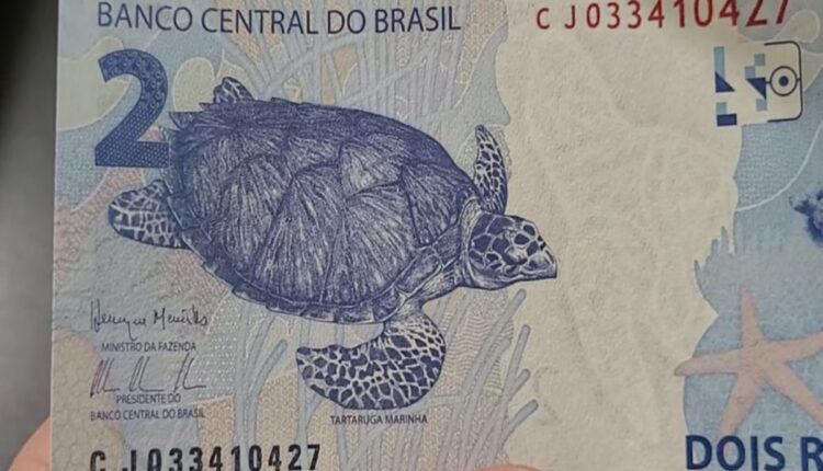 Cédula de 2 reais valiosa número de série CJ