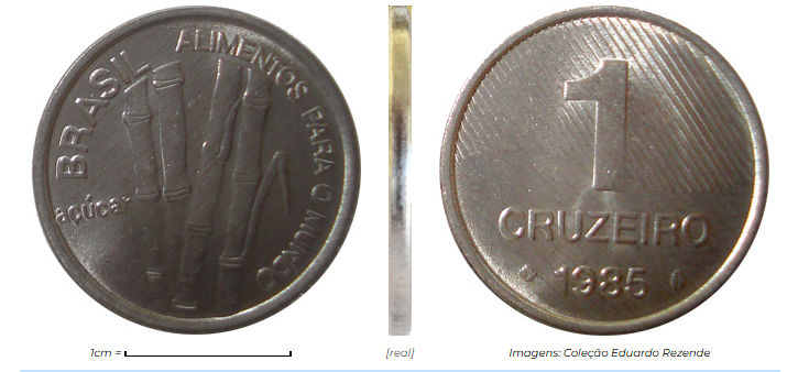 Moeda de 1 cruzeiro cana de açúcar característica comum