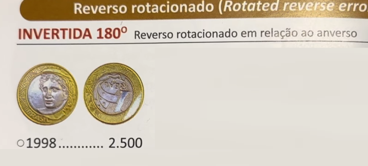 Moeda de 1 real de 1998 com reverso invertido