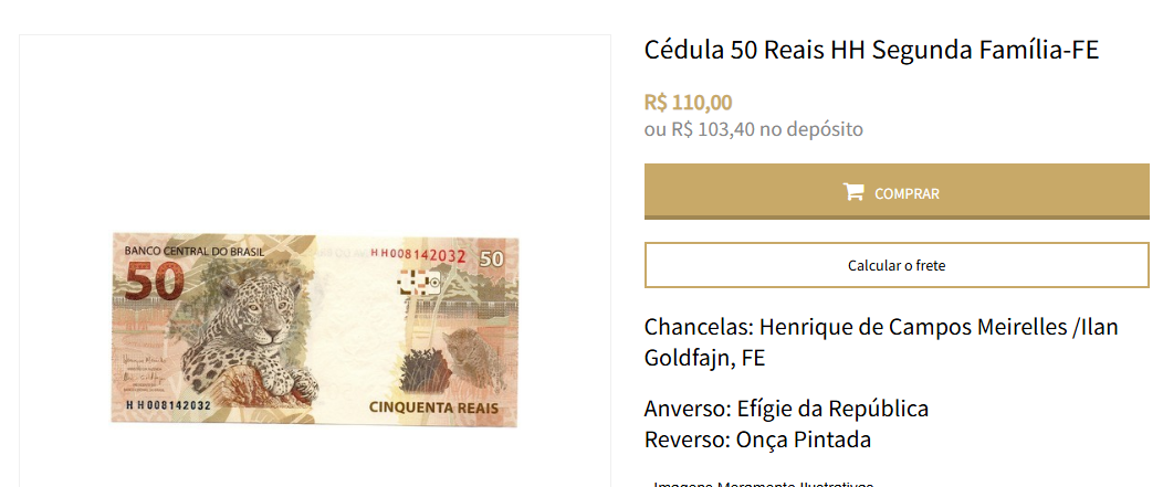 Valor da Cédula 50 reais série HH