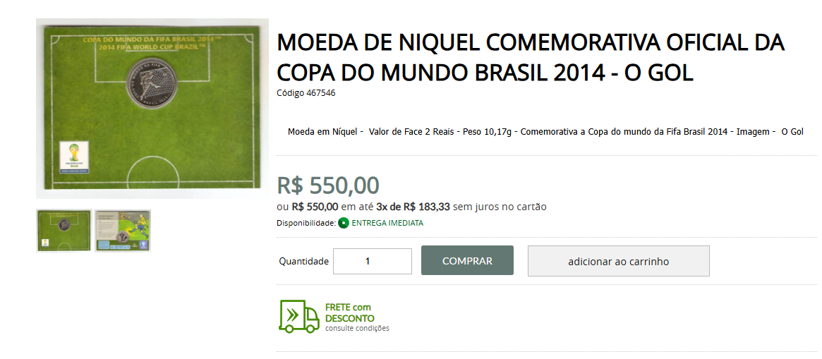 Valor da moeda do Gol Copa 2014