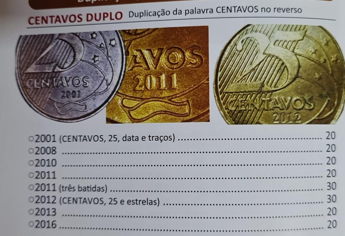 Valores moedas de 25 centavos centavos duplo 2024