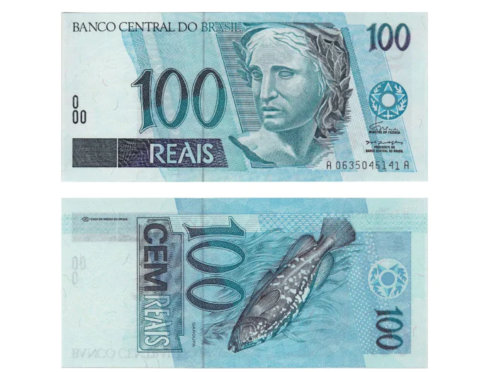 Cédula 100 reais características comum