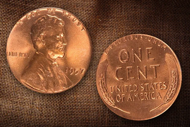 Moeda 1 Cent Lincoln Memorial Cent reverso do trigo