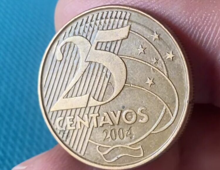 Moeda 25 centavos rastro nas estrelas