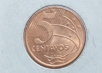 Moeda 5 centavos 2012 com reverso invertido