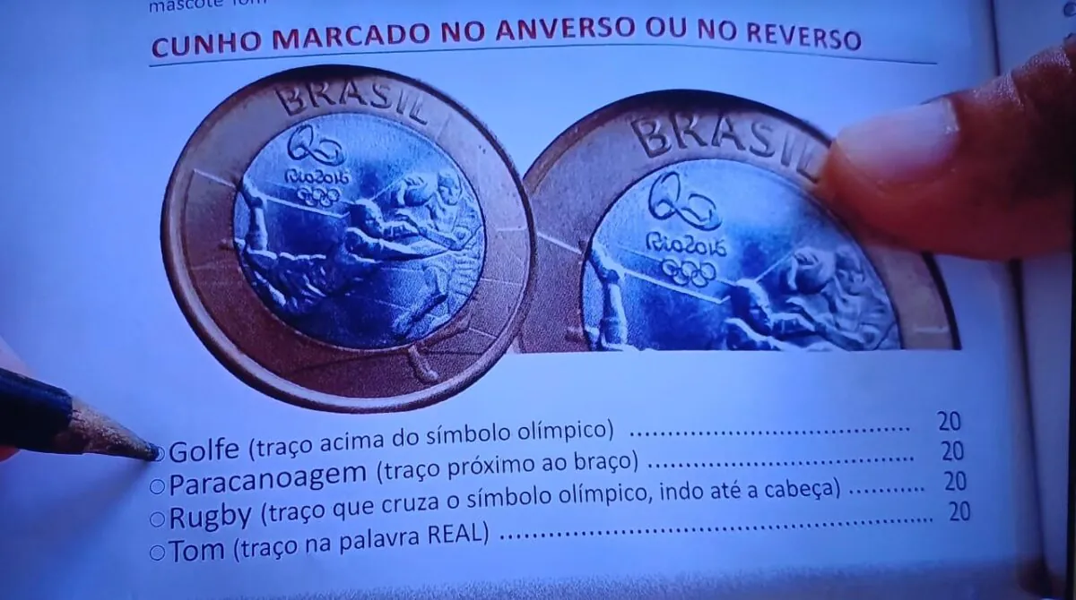 Valores das moedas olímpicas com cunho marcado no anverso