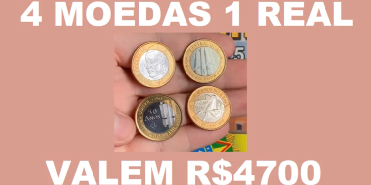 4 moedas de 1 real que valem R$4700. Imagem: rnfcolecoes