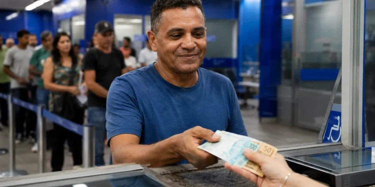 Trabalhador recebe dinheiro do Abono Salarial em atendimento bancário